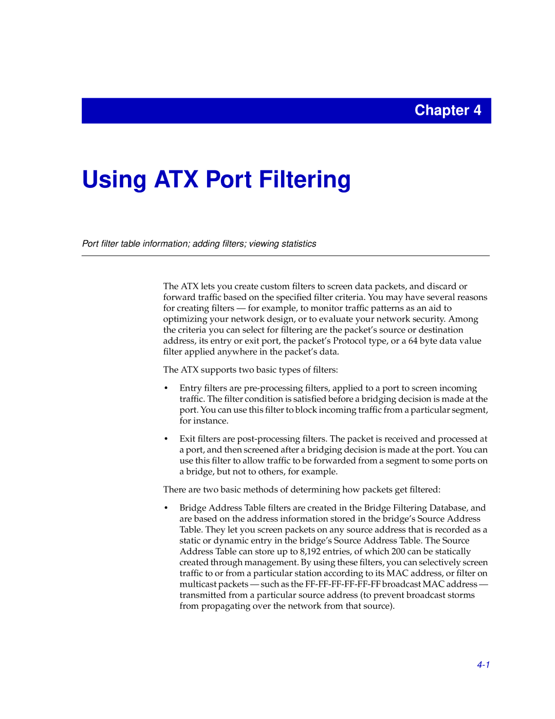 Enterasys Networks ENTERASYS ATX manual Using ATX Port Filtering 