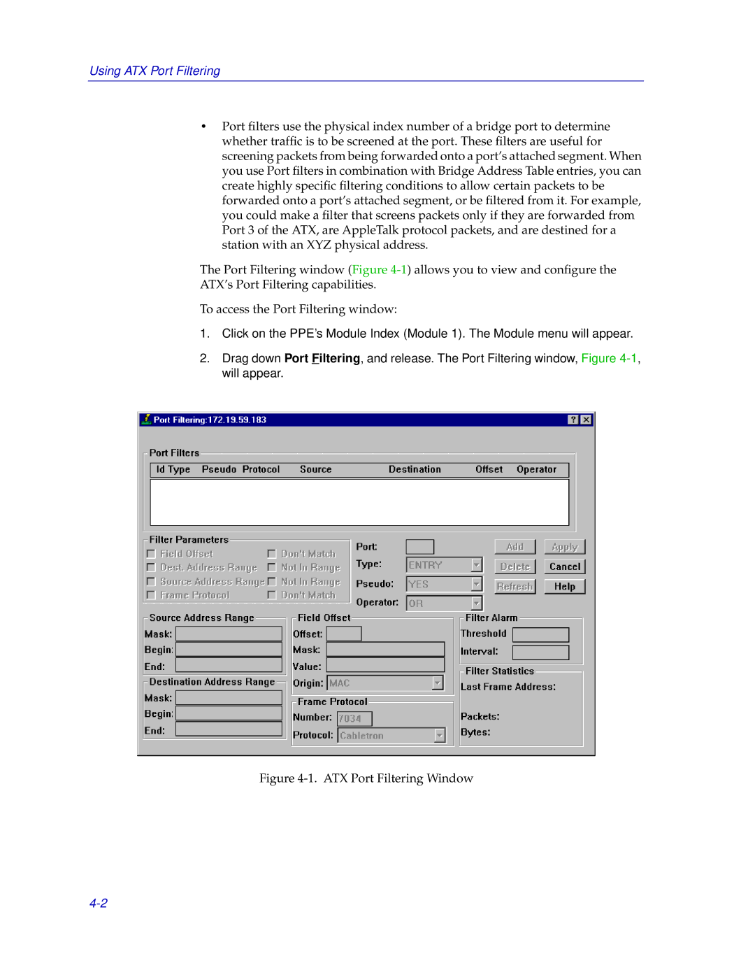 Enterasys Networks ENTERASYS ATX manual Using ATX Port Filtering 