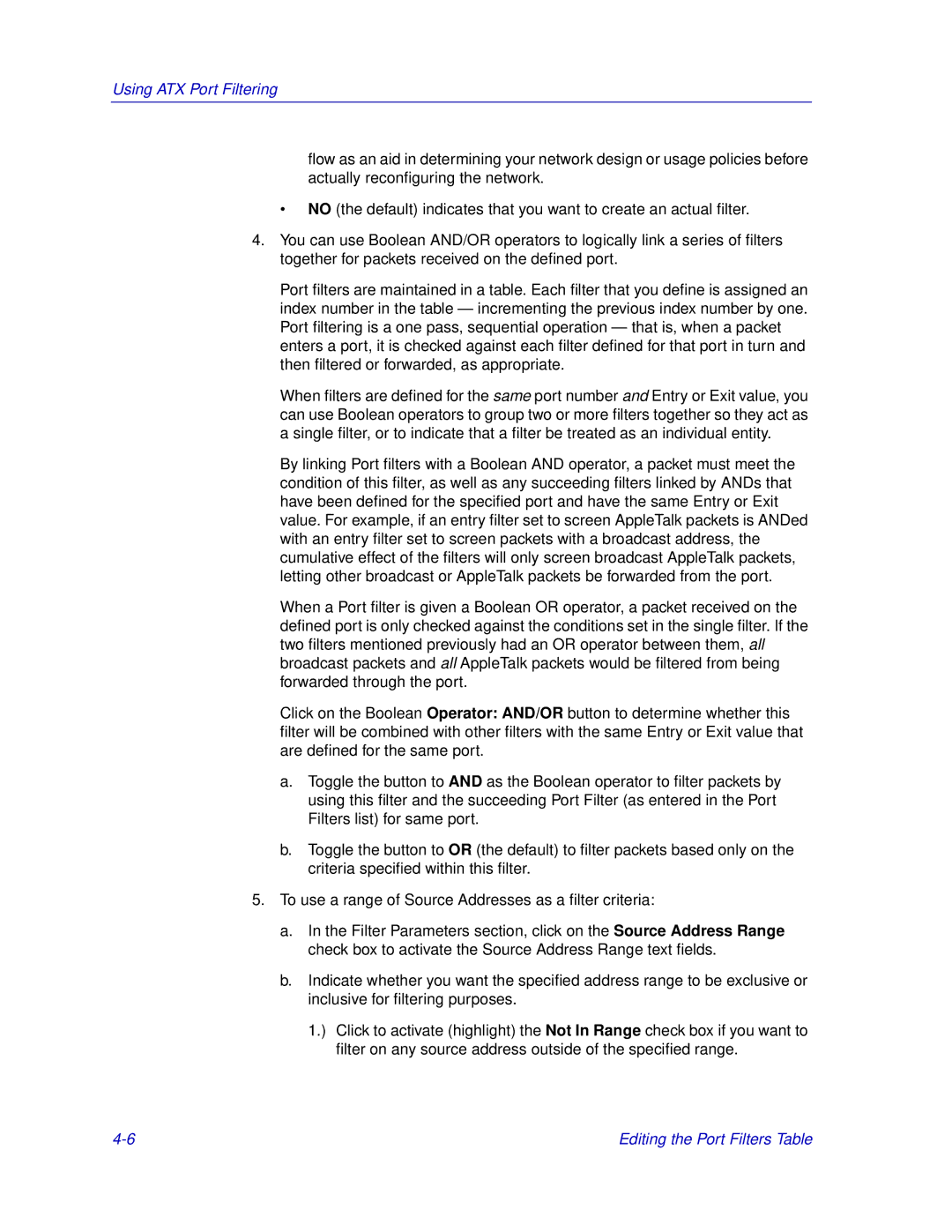 Enterasys Networks ENTERASYS ATX manual Using ATX Port Filtering 