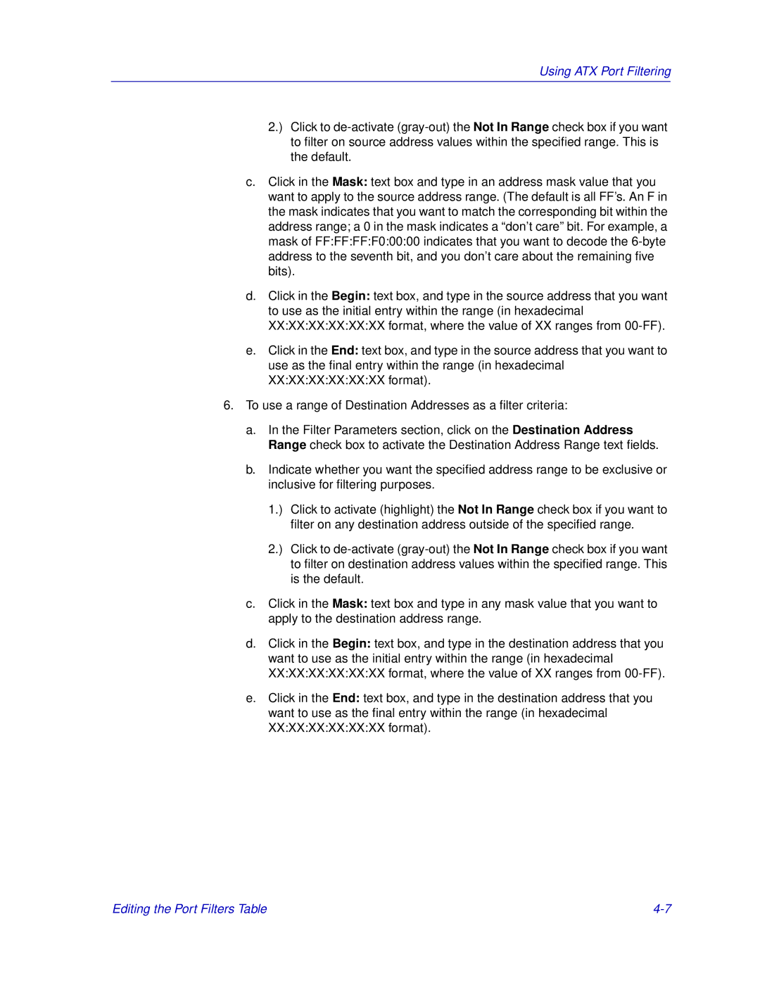 Enterasys Networks ENTERASYS ATX manual Using ATX Port Filtering 