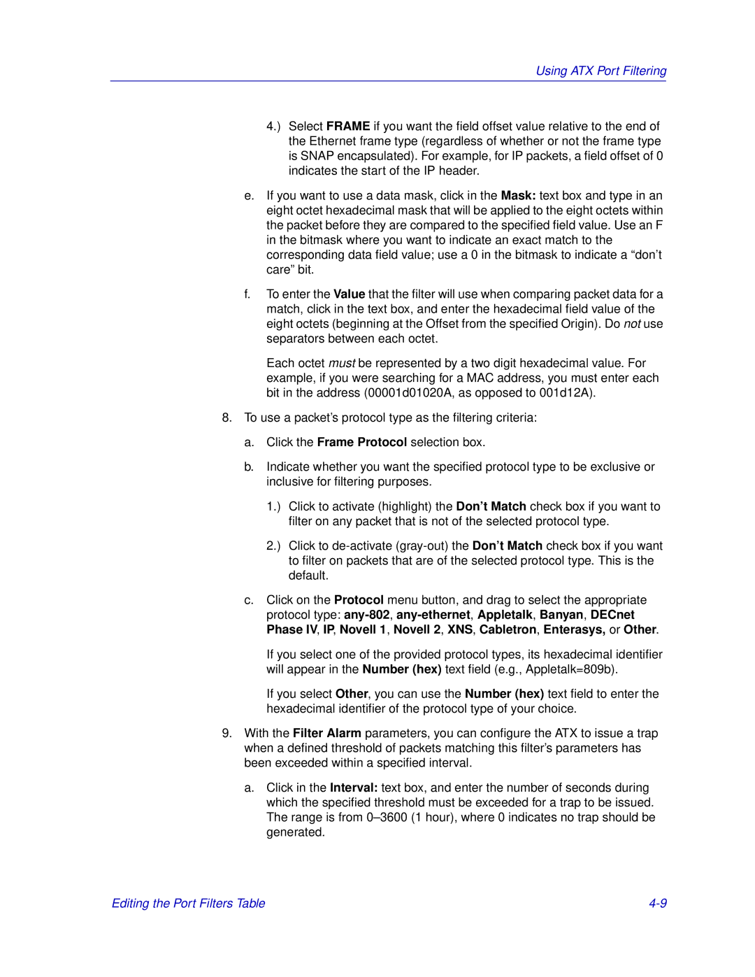 Enterasys Networks ENTERASYS ATX manual Using ATX Port Filtering 