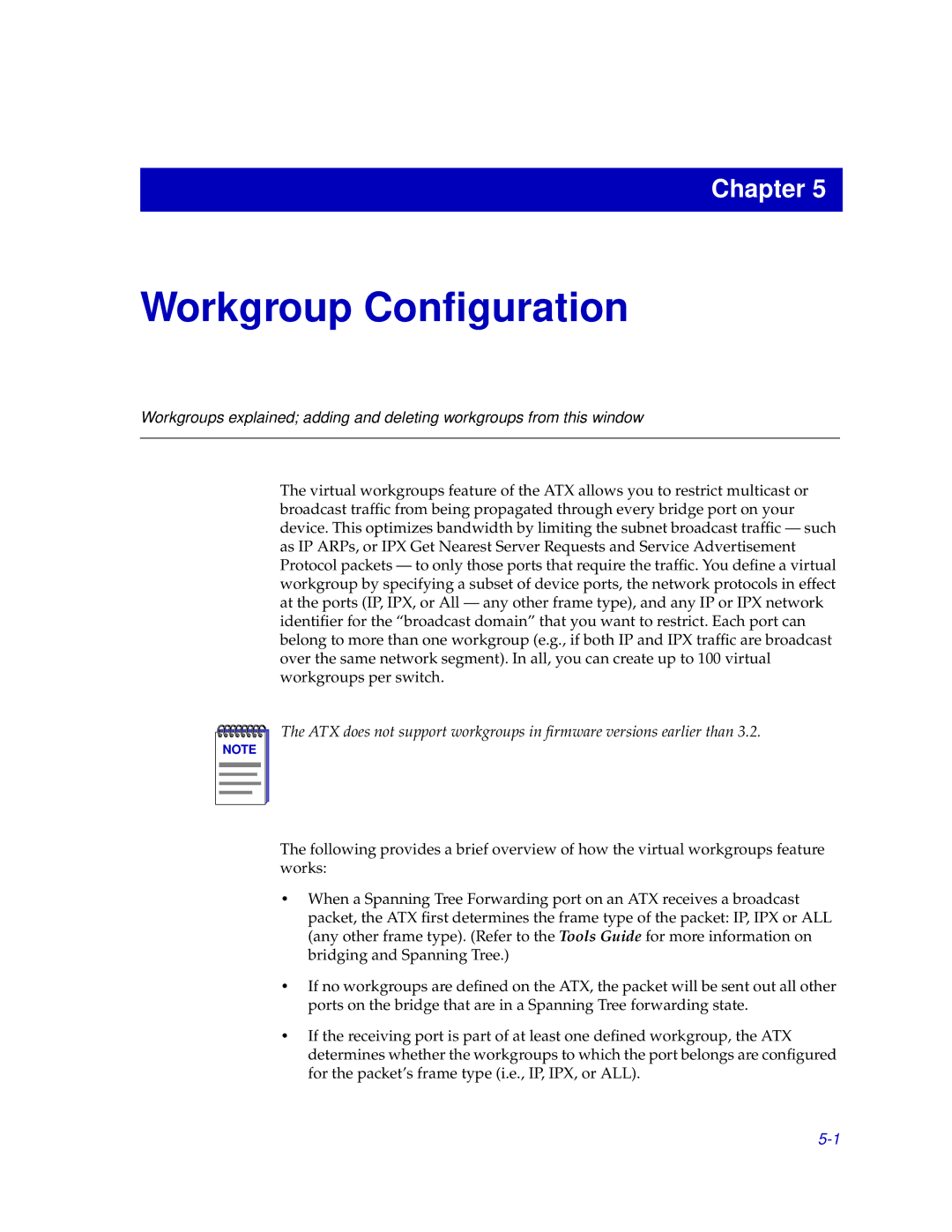 Enterasys Networks ENTERASYS ATX manual Workgroup Conﬁguration 