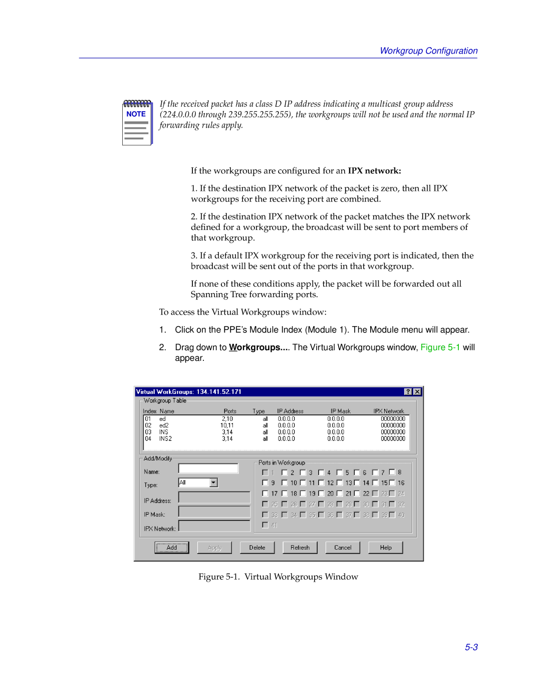 Enterasys Networks ENTERASYS ATX manual Virtual Workgroups Window 