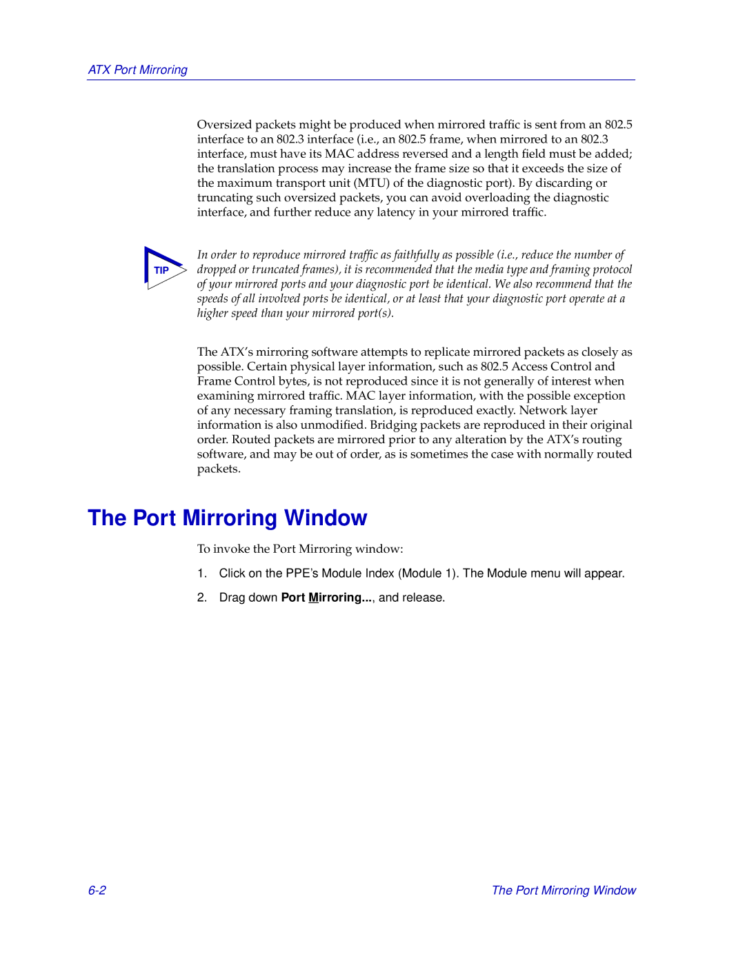 Enterasys Networks ENTERASYS ATX manual Port Mirroring Window, ATX Port Mirroring 