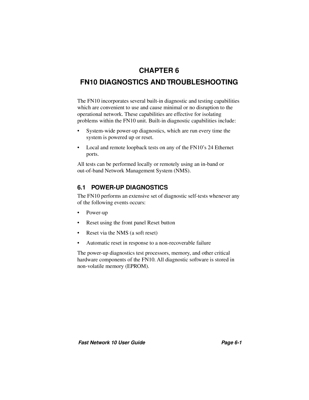 Enterasys Networks Fast Network 10 manual Chapter FN10 Diagnostics and Troubleshooting, POWER-UP Diagnostics 