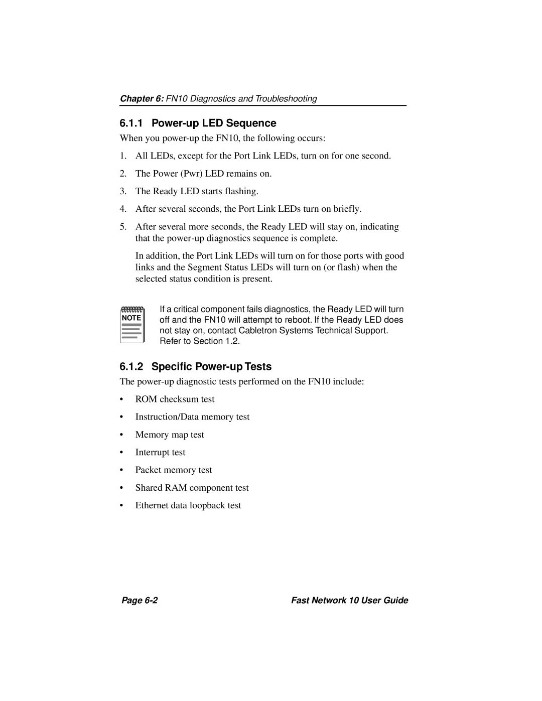 Enterasys Networks Fast Network 10 manual Power-up LED Sequence, Speciﬁc Power-up Tests 