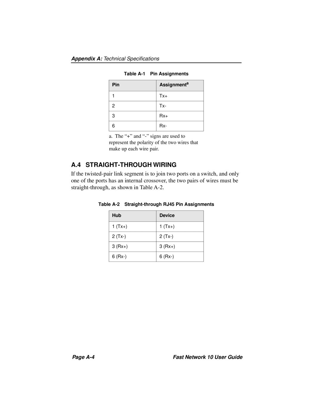 Enterasys Networks Fast Network 10 manual STRAIGHT-THROUGH Wiring 