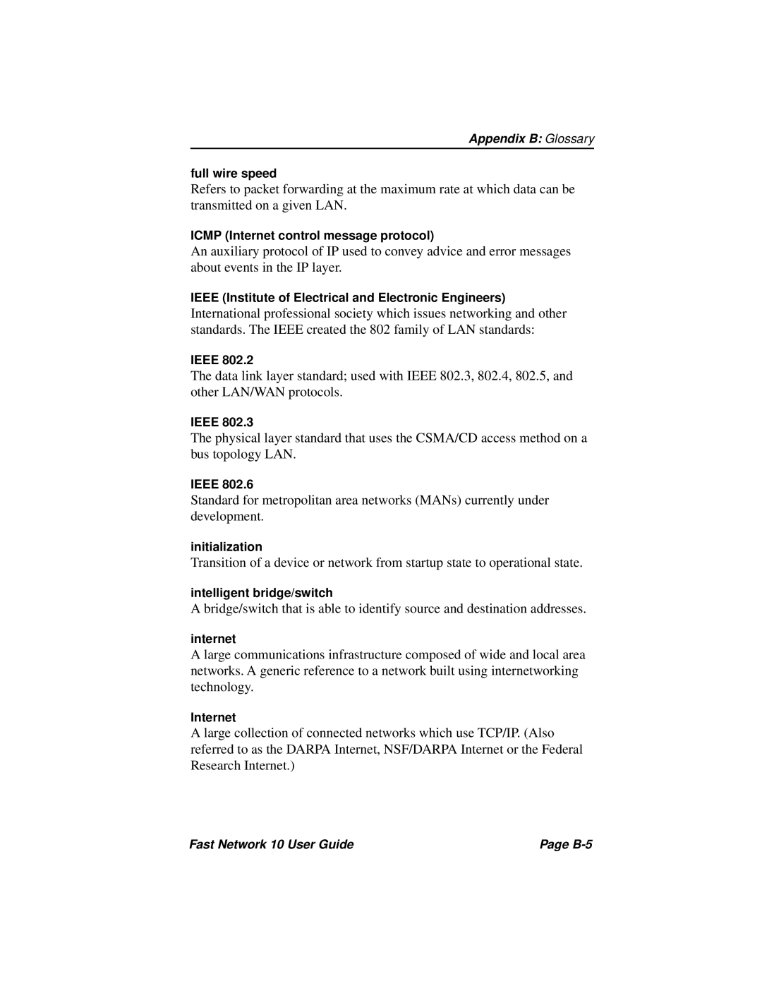 Enterasys Networks manual Fast Network 10 User Guide B-5 