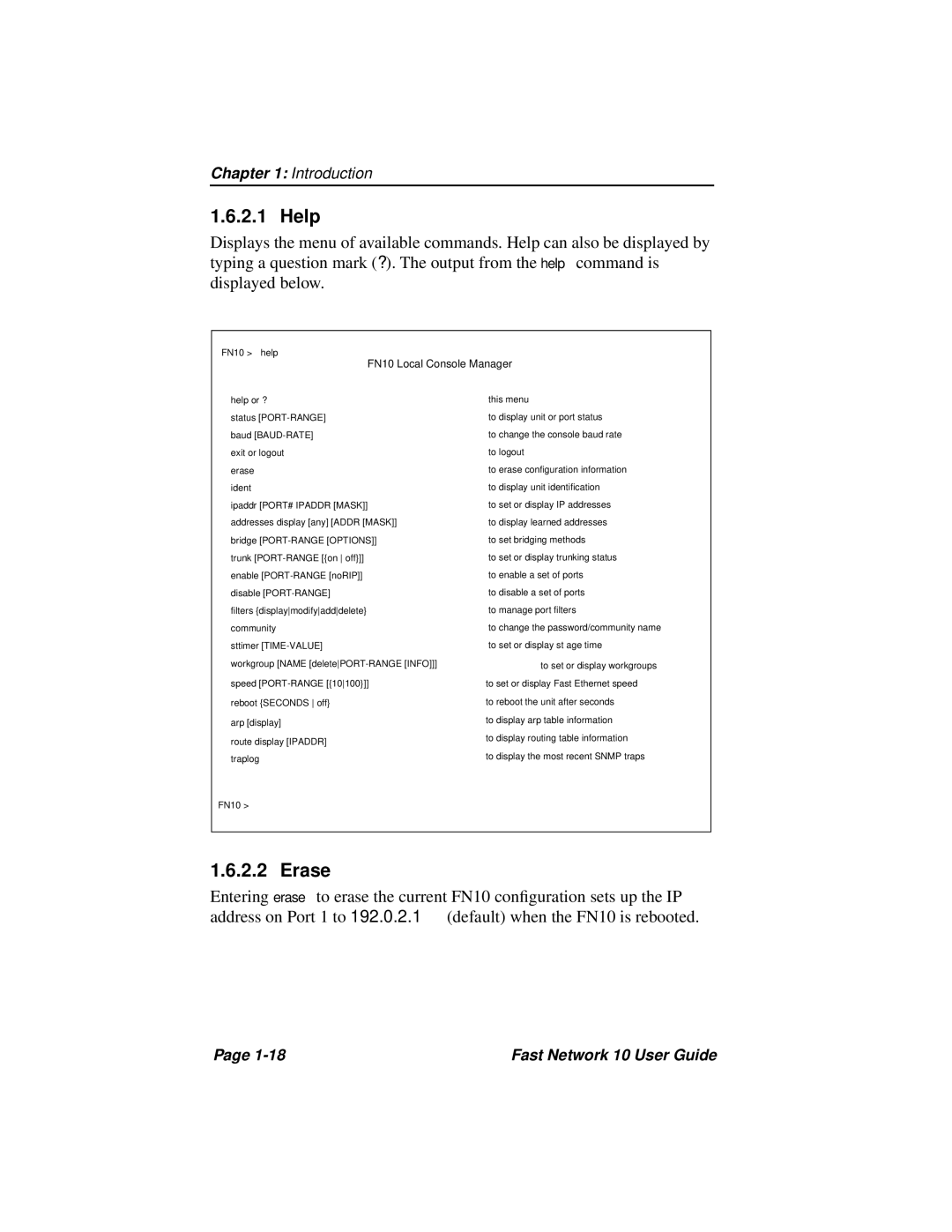 Enterasys Networks Fast Network 10 manual Help, Erase 