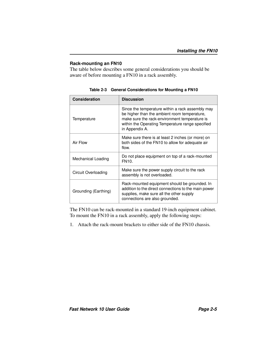 Enterasys Networks Fast Network 10 manual Installing the FN10 