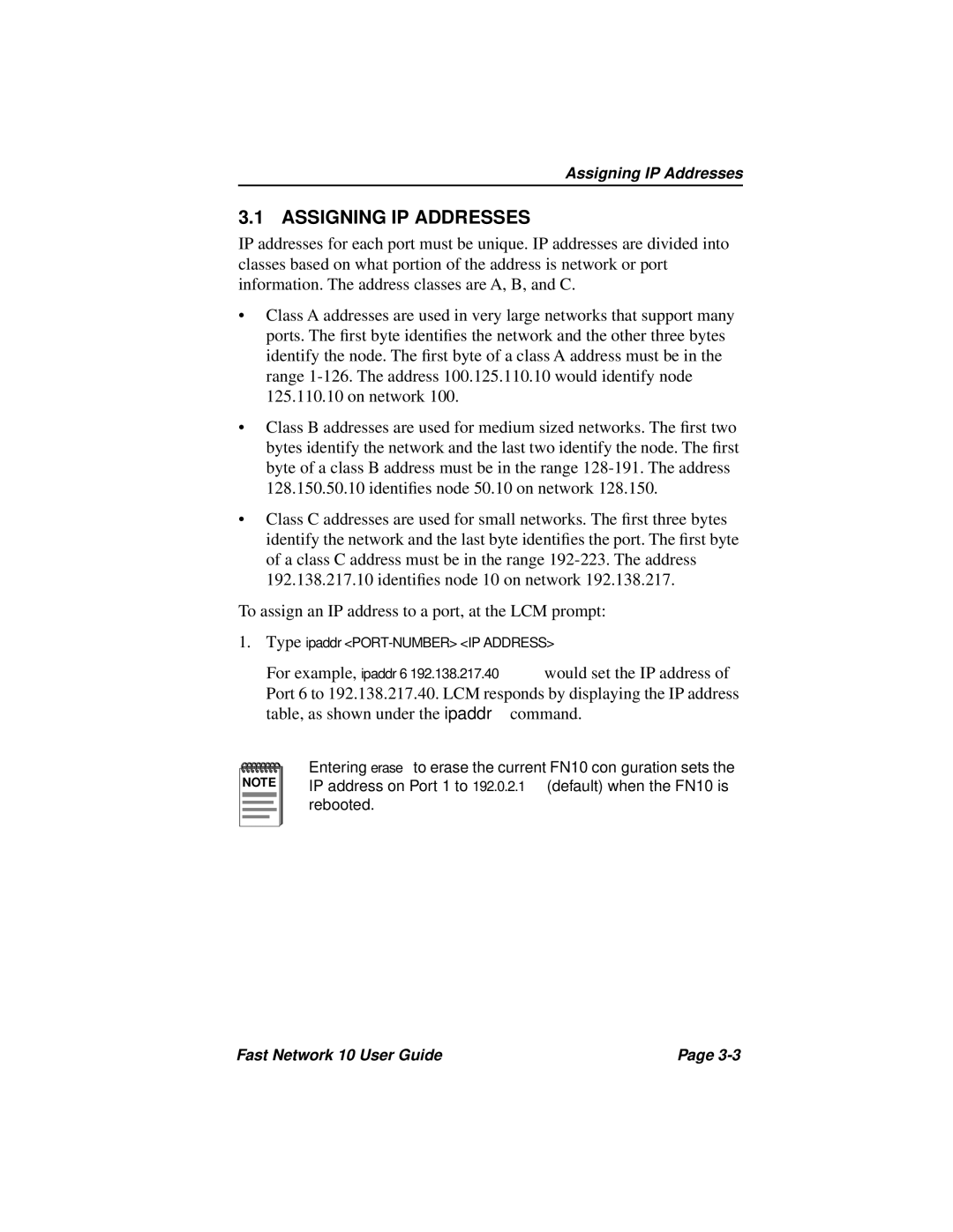 Enterasys Networks Fast Network 10 manual Assigning IP Addresses 