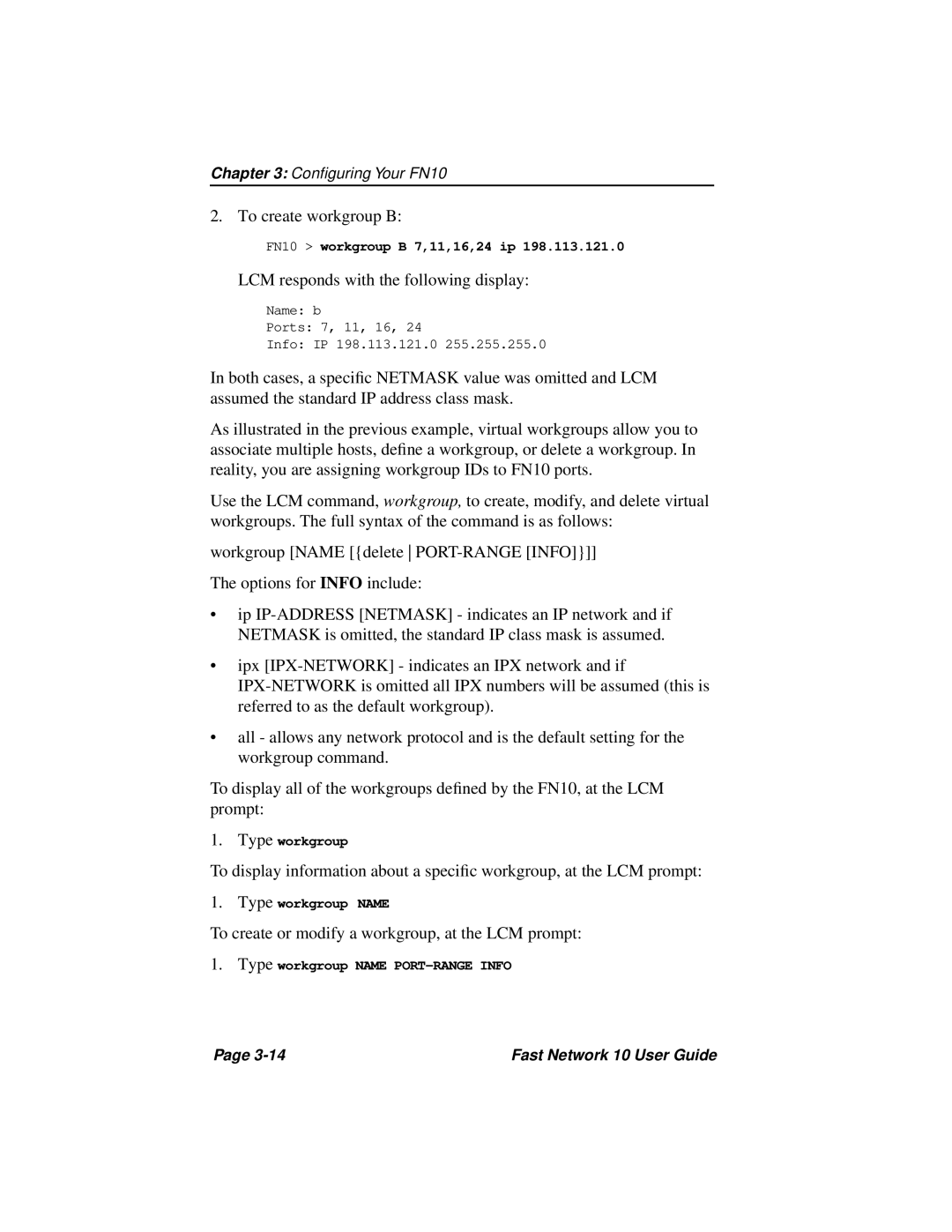 Enterasys Networks Fast Network 10 manual To create workgroup B 