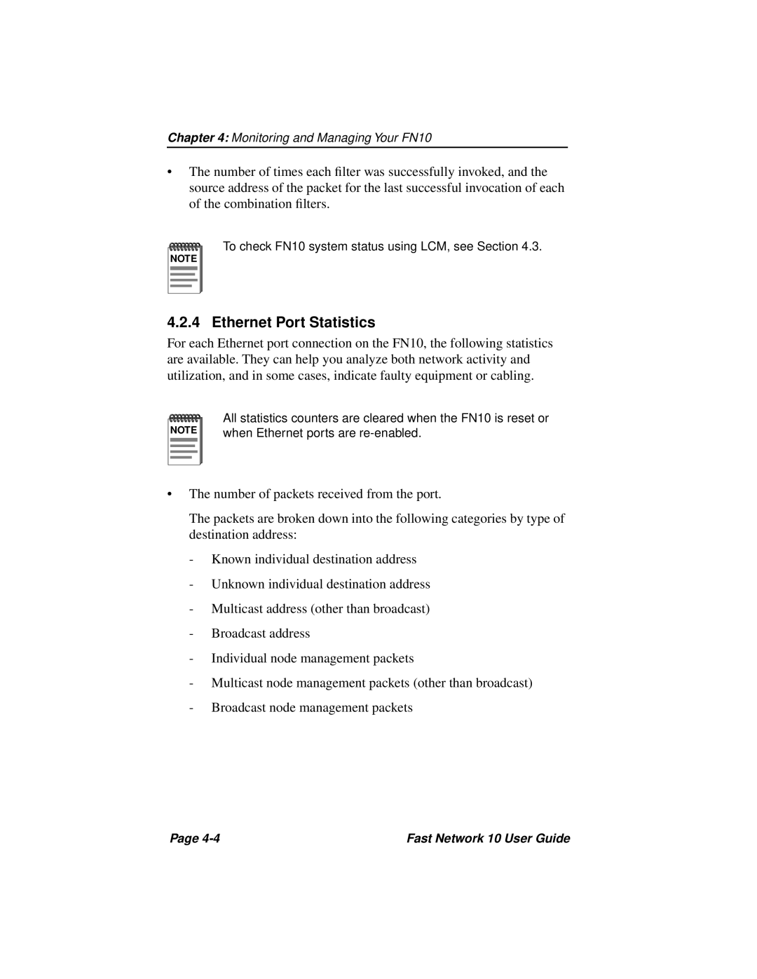 Enterasys Networks Fast Network 10 manual Ethernet Port Statistics 