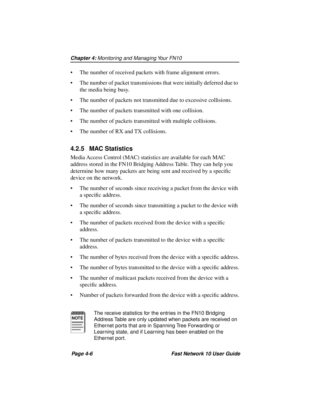 Enterasys Networks Fast Network 10 manual MAC Statistics 