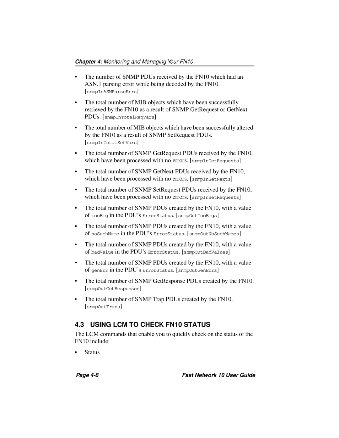 Enterasys Networks Fast Network 10 manual Using LCM to Check FN10 Status 