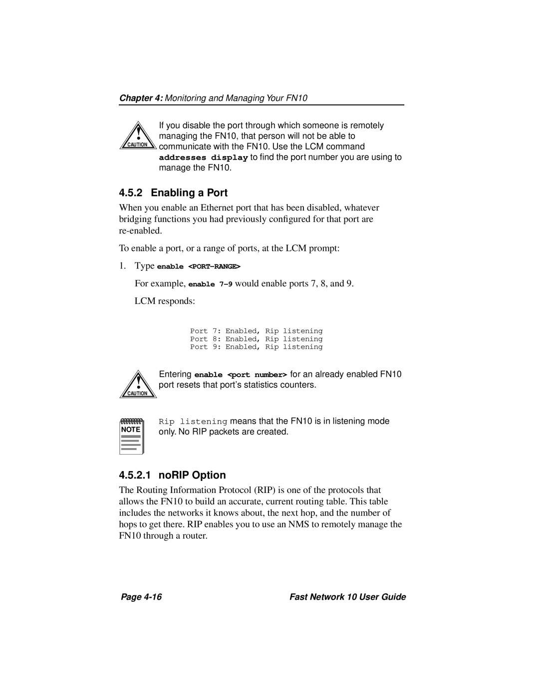 Enterasys Networks Fast Network 10 manual Enabling a Port, NoRIP Option 