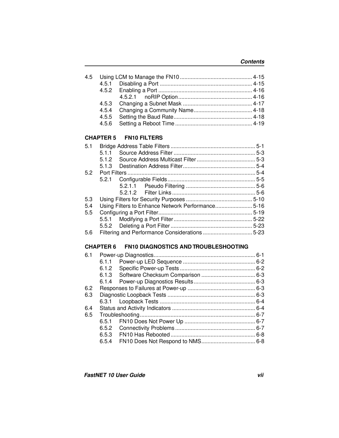 Enterasys Networks Fast Network 10 manual FastNET 10 User Guide Vii 