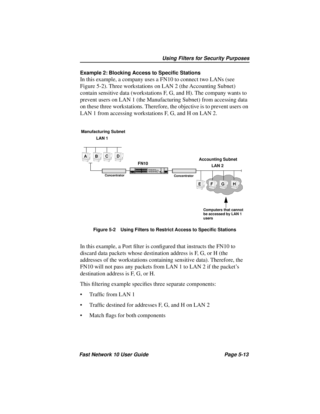 Enterasys Networks Fast Network 10 manual Example 2 Blocking Access to Speciﬁc Stations 