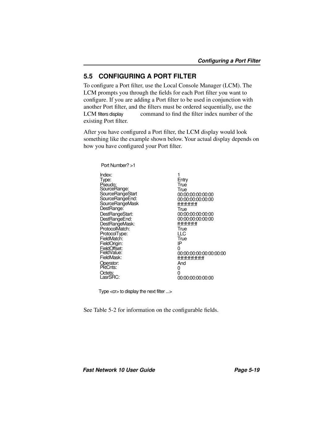 Enterasys Networks Fast Network 10 manual Configuring a Port Filter, Llc 