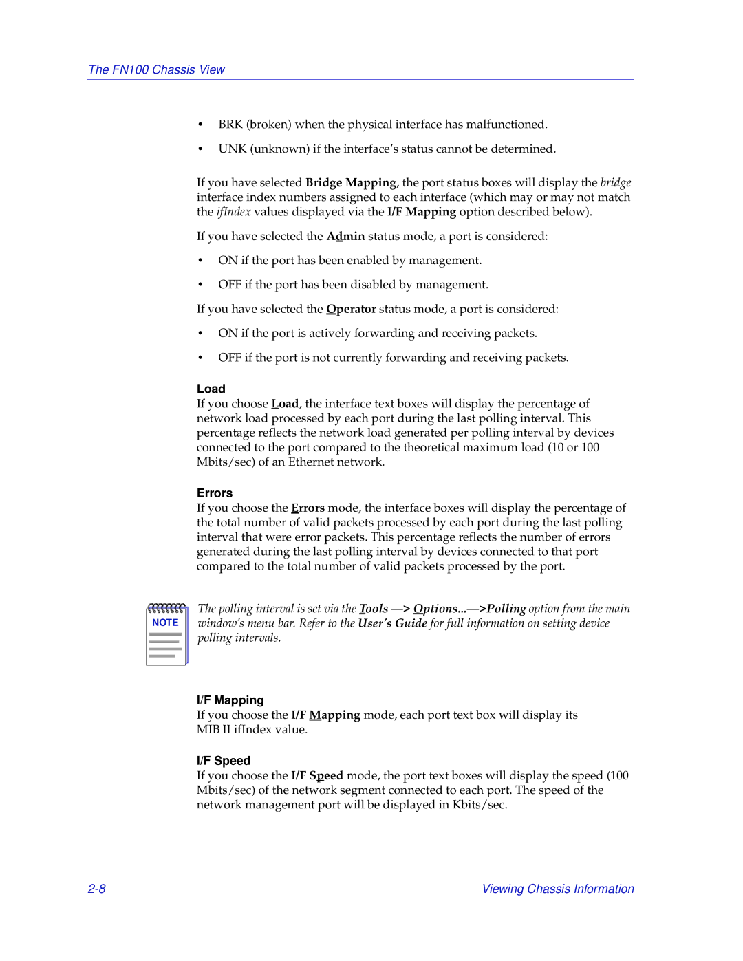 Enterasys Networks FN 100 manual Load, Errors, Mapping, Speed 