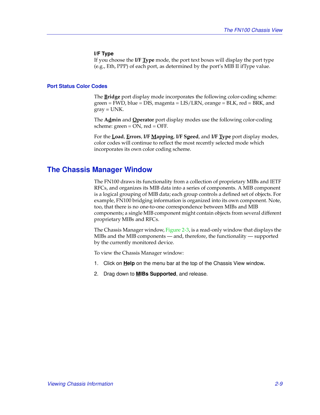 Enterasys Networks FN 100 manual Chassis Manager Window, Type, Port Status Color Codes 