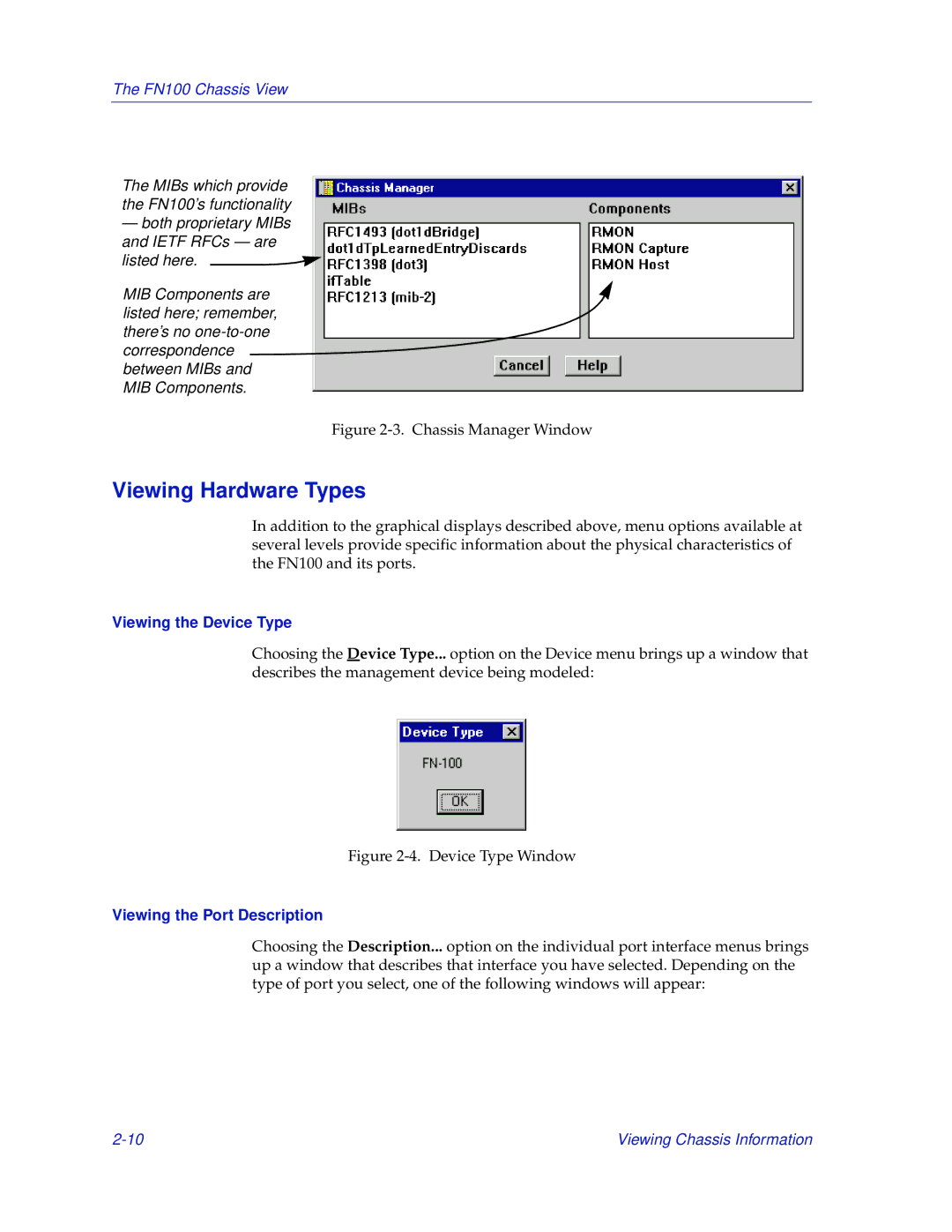 Enterasys Networks FN 100 manual Viewing Hardware Types, Viewing the Device Type, Viewing the Port Description 