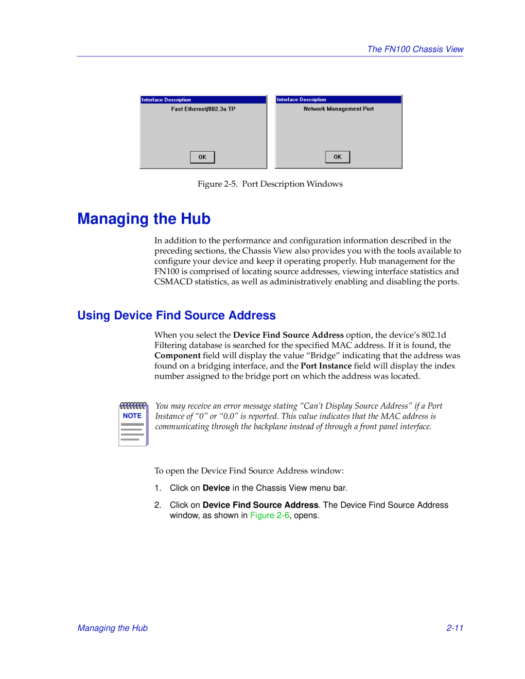 Enterasys Networks FN 100 manual Managing the Hub, Using Device Find Source Address 