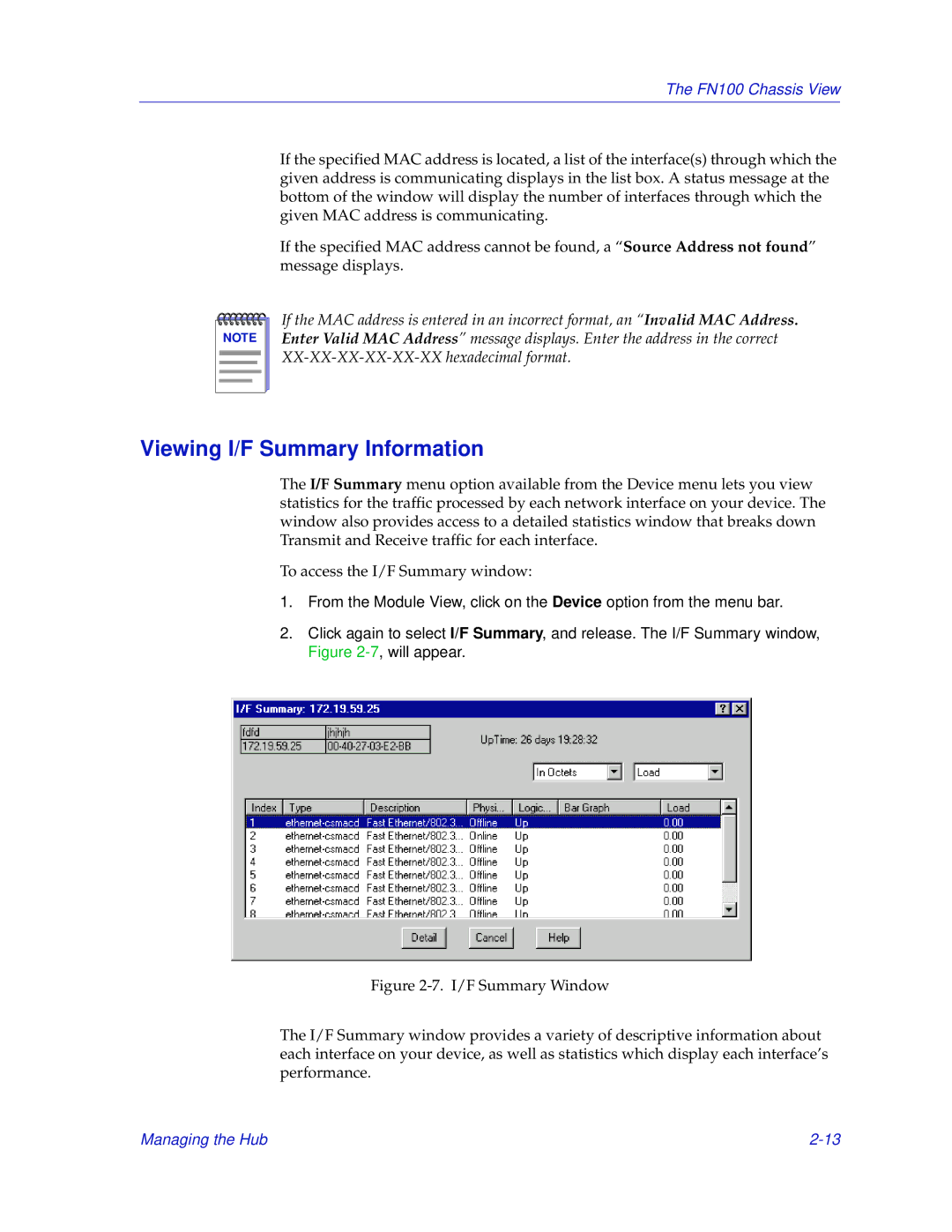 Enterasys Networks FN 100 manual Viewing I/F Summary Information 