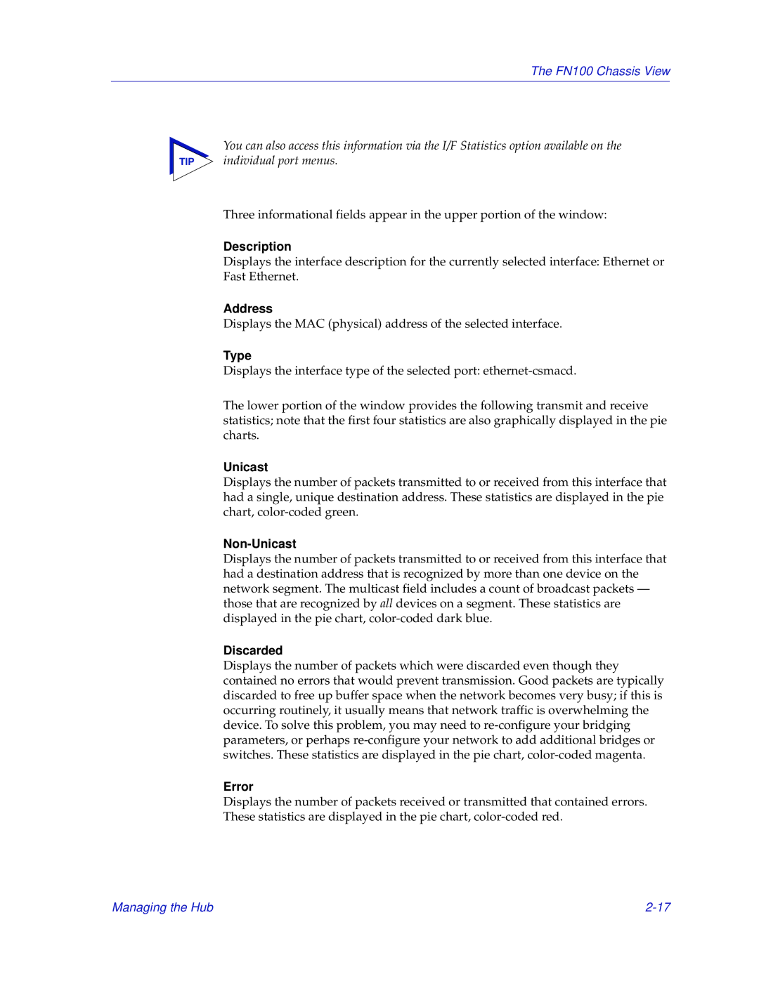 Enterasys Networks FN 100 manual Address, Non-Unicast, Discarded, Error 