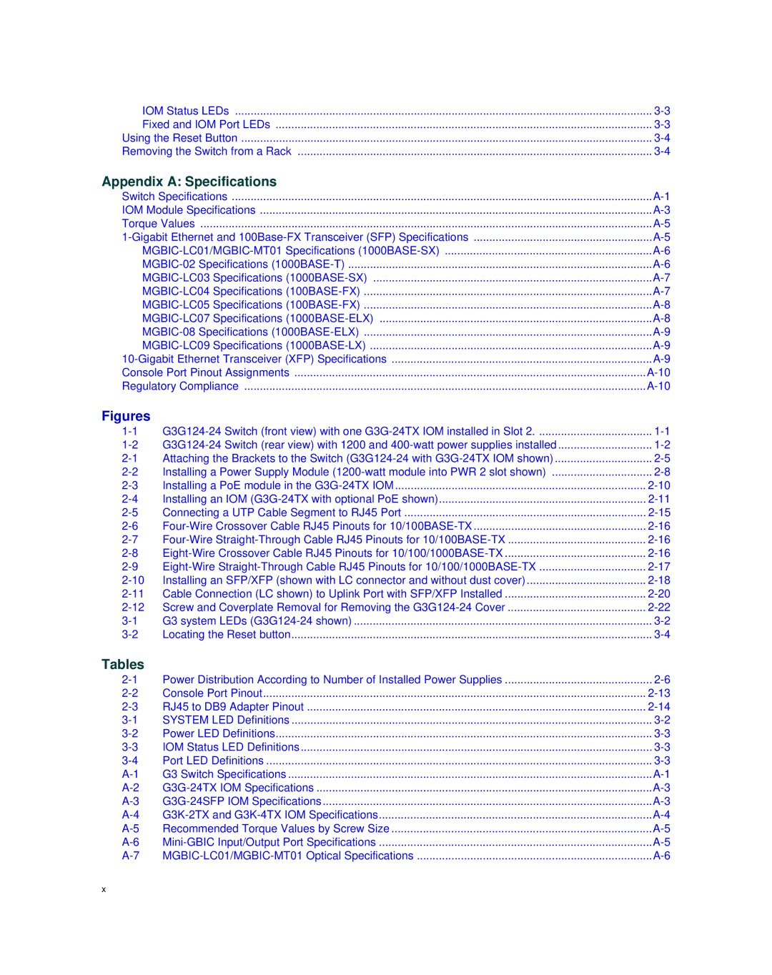 Enterasys Networks G3G170-24, G3G124-24P manual Appendix a Specifications 