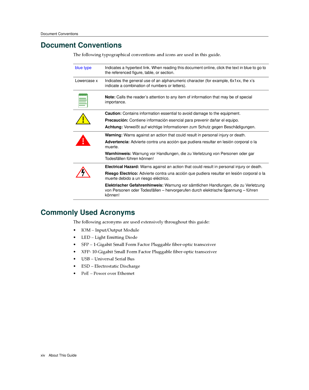 Enterasys Networks G3G124-24P, G3G170-24 manual Document Conventions, Commonly Used Acronyms 