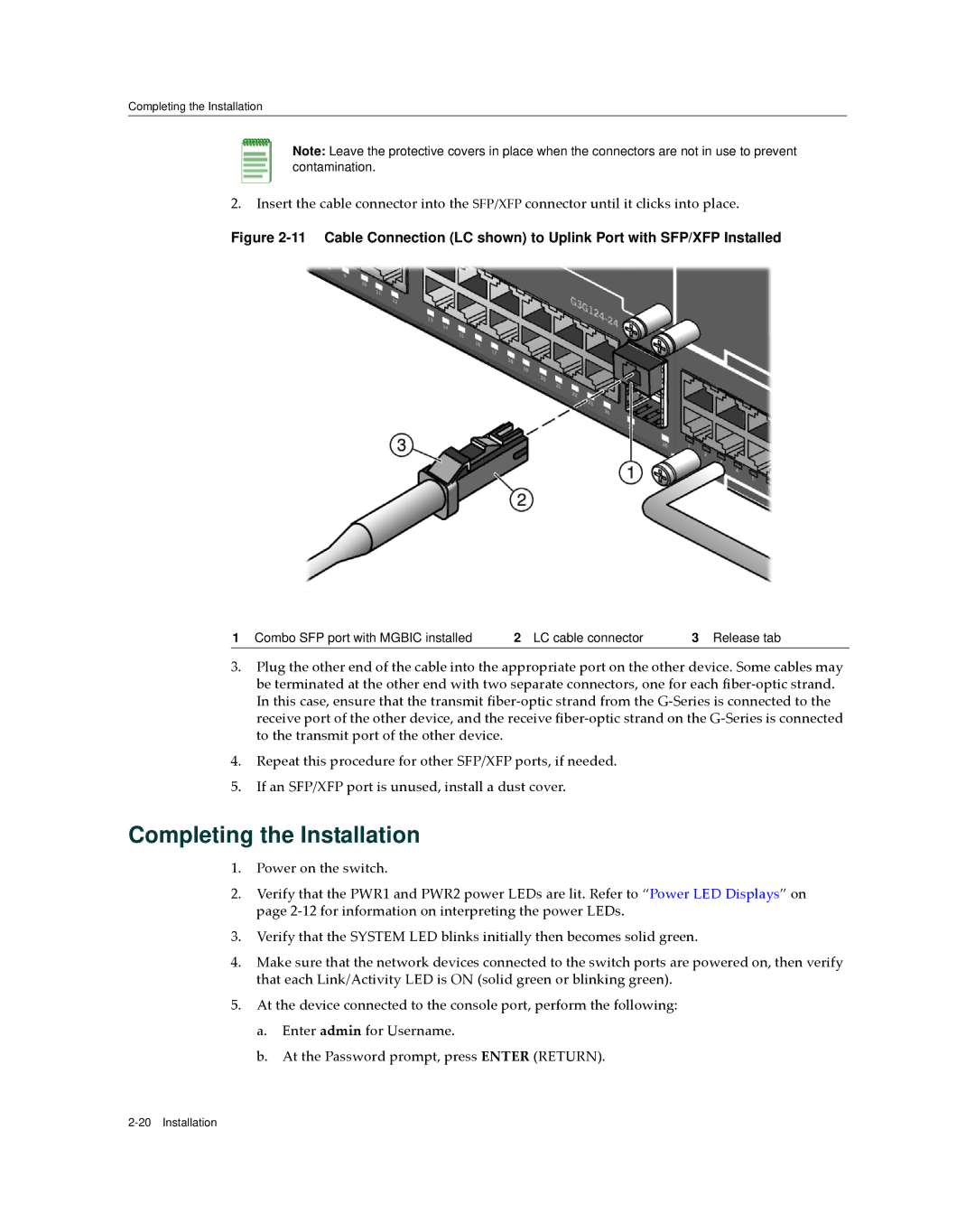 Enterasys Networks G3G170-24, G3G124-24P manual Completing the Installation 