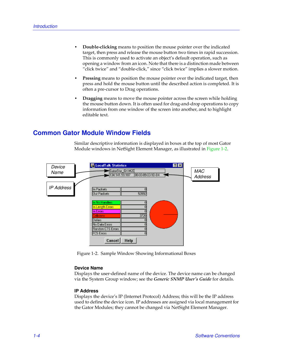 Enterasys Networks GatorMIM and GatorStar manual Common Gator Module Window Fields, Device Name, IP Address 