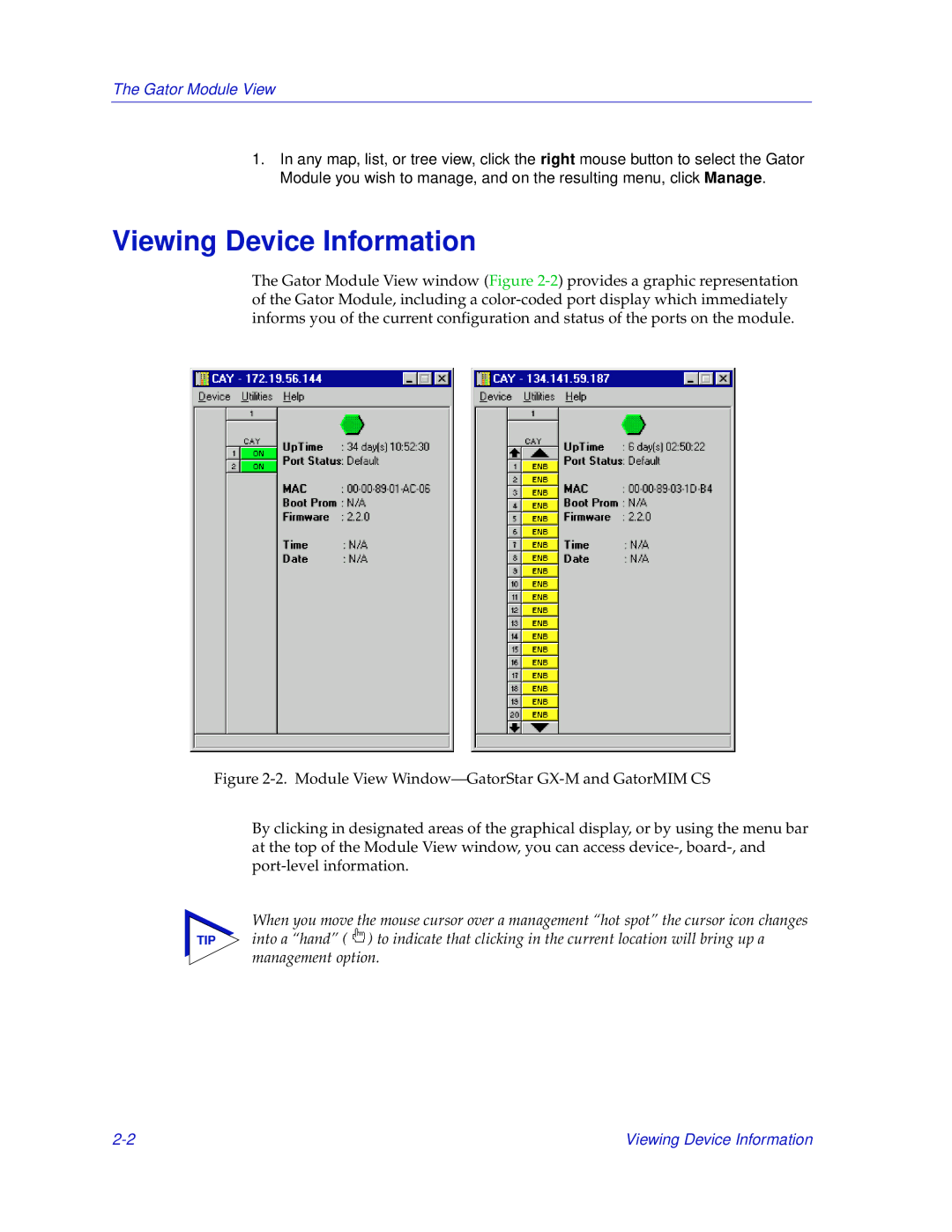 Enterasys Networks GatorMIM and GatorStar manual Viewing Device Information, Gator Module View 