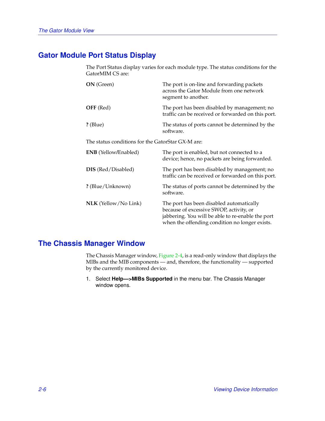 Enterasys Networks GatorMIM and GatorStar manual Gator Module Port Status Display, Chassis Manager Window 