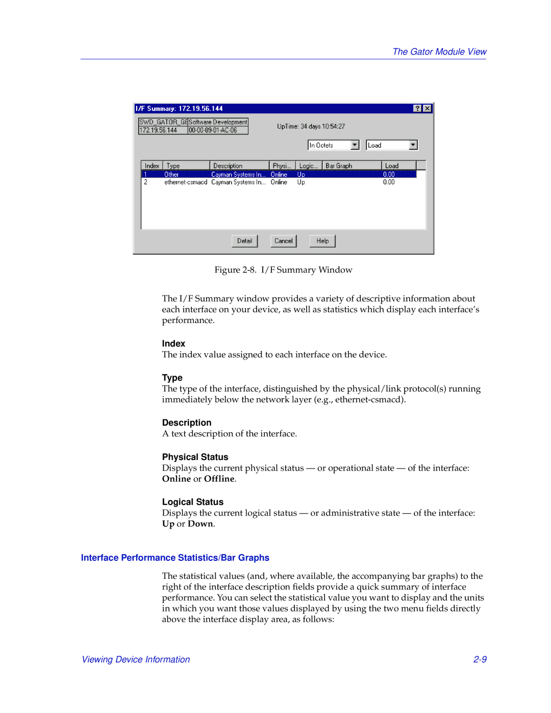 Enterasys Networks GatorMIM and GatorStar manual Index, Type, Description, Physical Status, Logical Status 