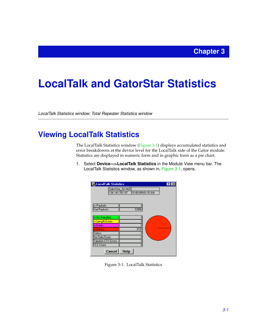 Enterasys Networks GatorMIM and GatorStar manual LocalTalk and GatorStar Statistics, Viewing LocalTalk Statistics 