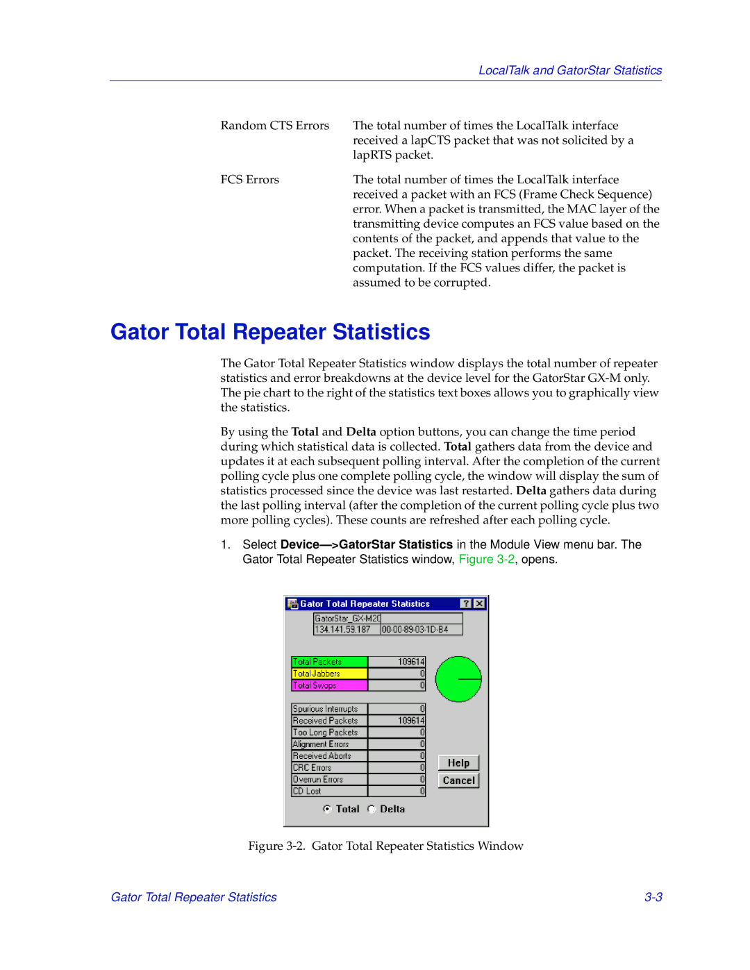 Enterasys Networks GatorMIM and GatorStar manual Gator Total Repeater Statistics Window 