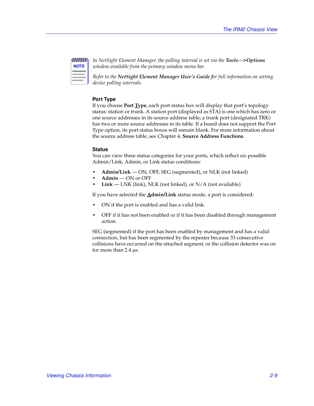 Enterasys Networks IRM2 manual Port Type, Status 