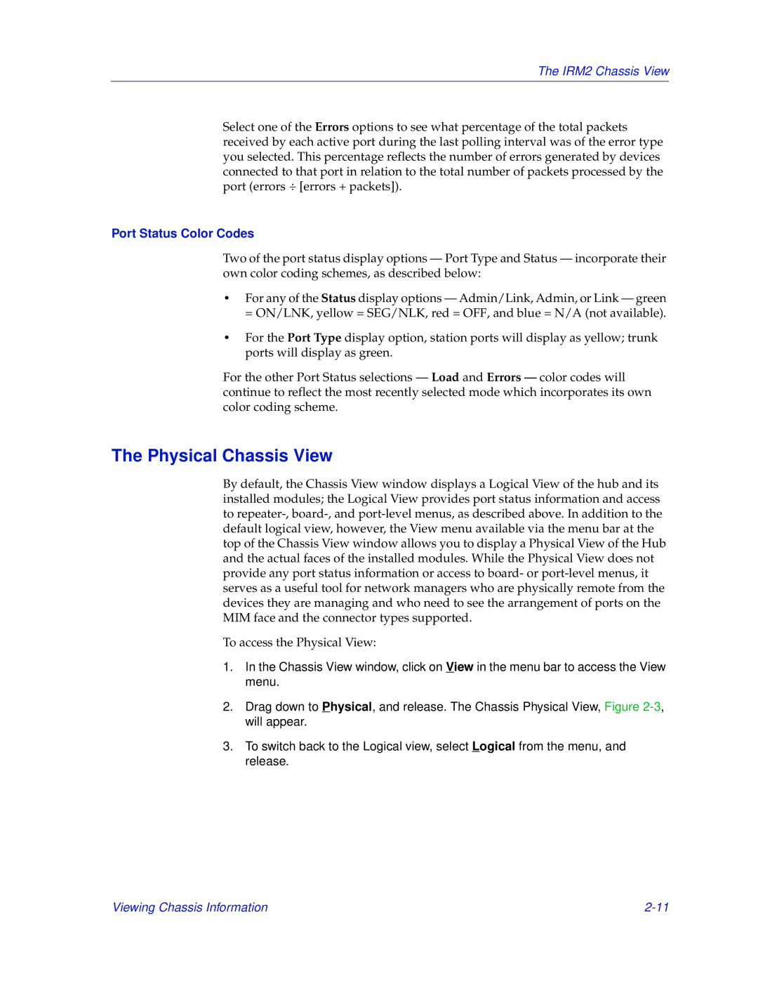 Enterasys Networks IRM2 manual Physical Chassis View, Port Status Color Codes 