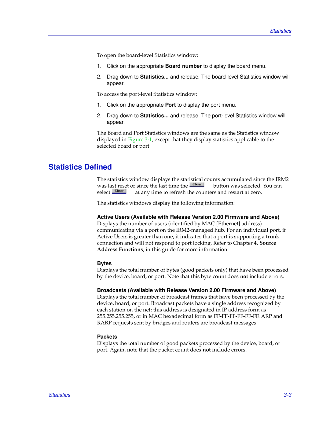 Enterasys Networks IRM2 manual Statistics Defined, Bytes, Packets 