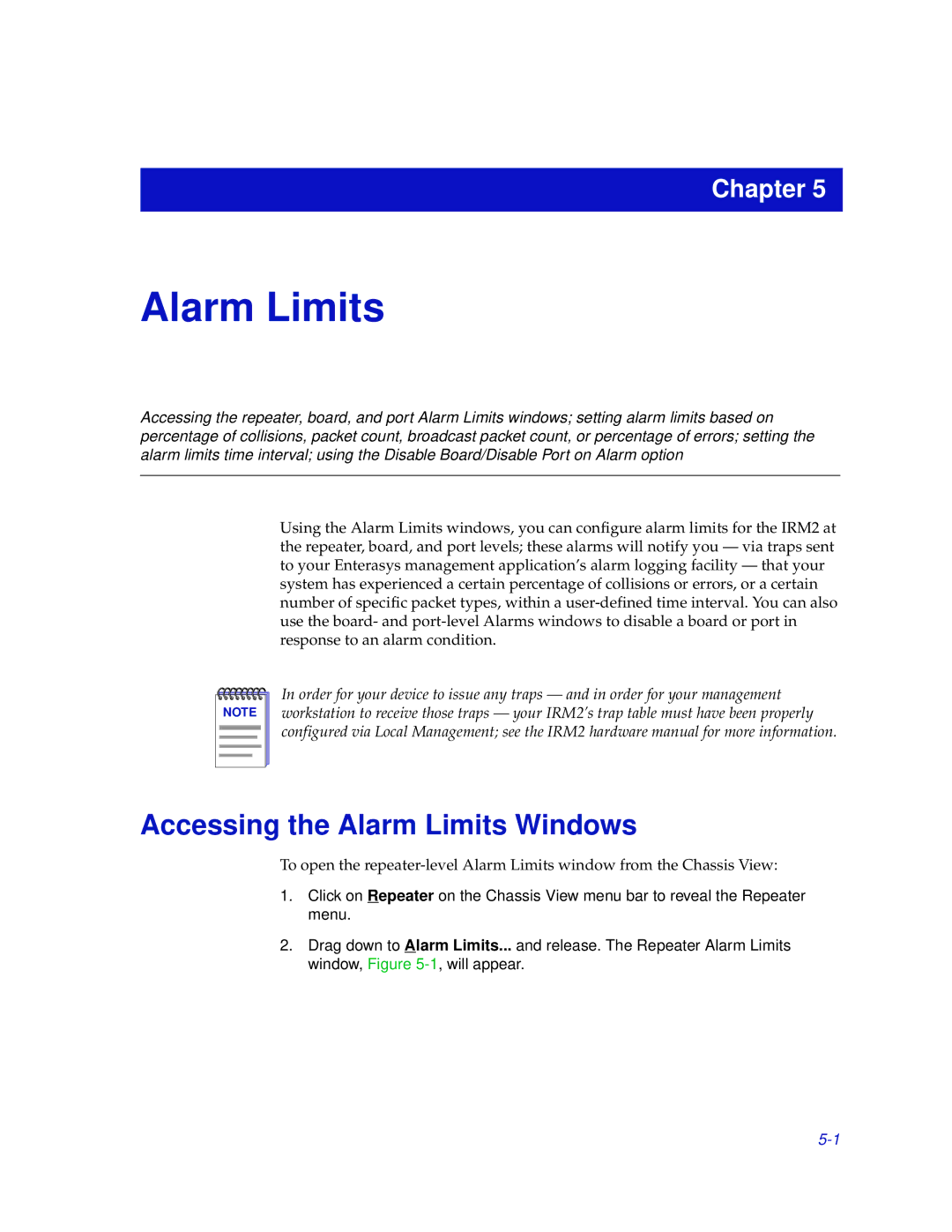 Enterasys Networks IRM2 manual Accessing the Alarm Limits Windows 