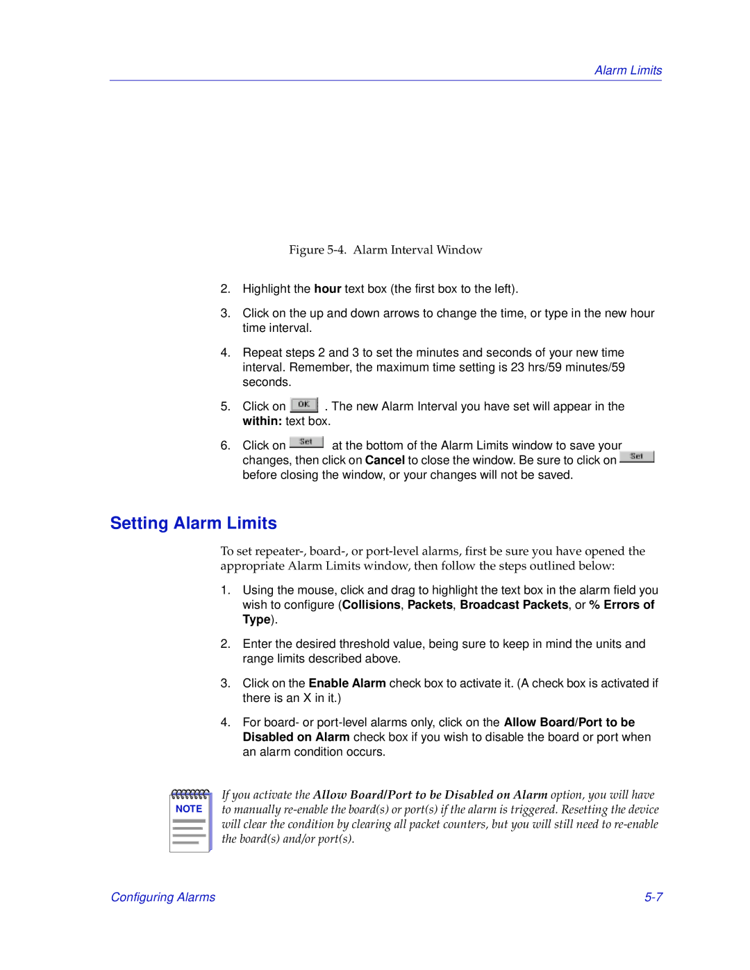 Enterasys Networks IRM2 manual Setting Alarm Limits, Alarm Interval Window 