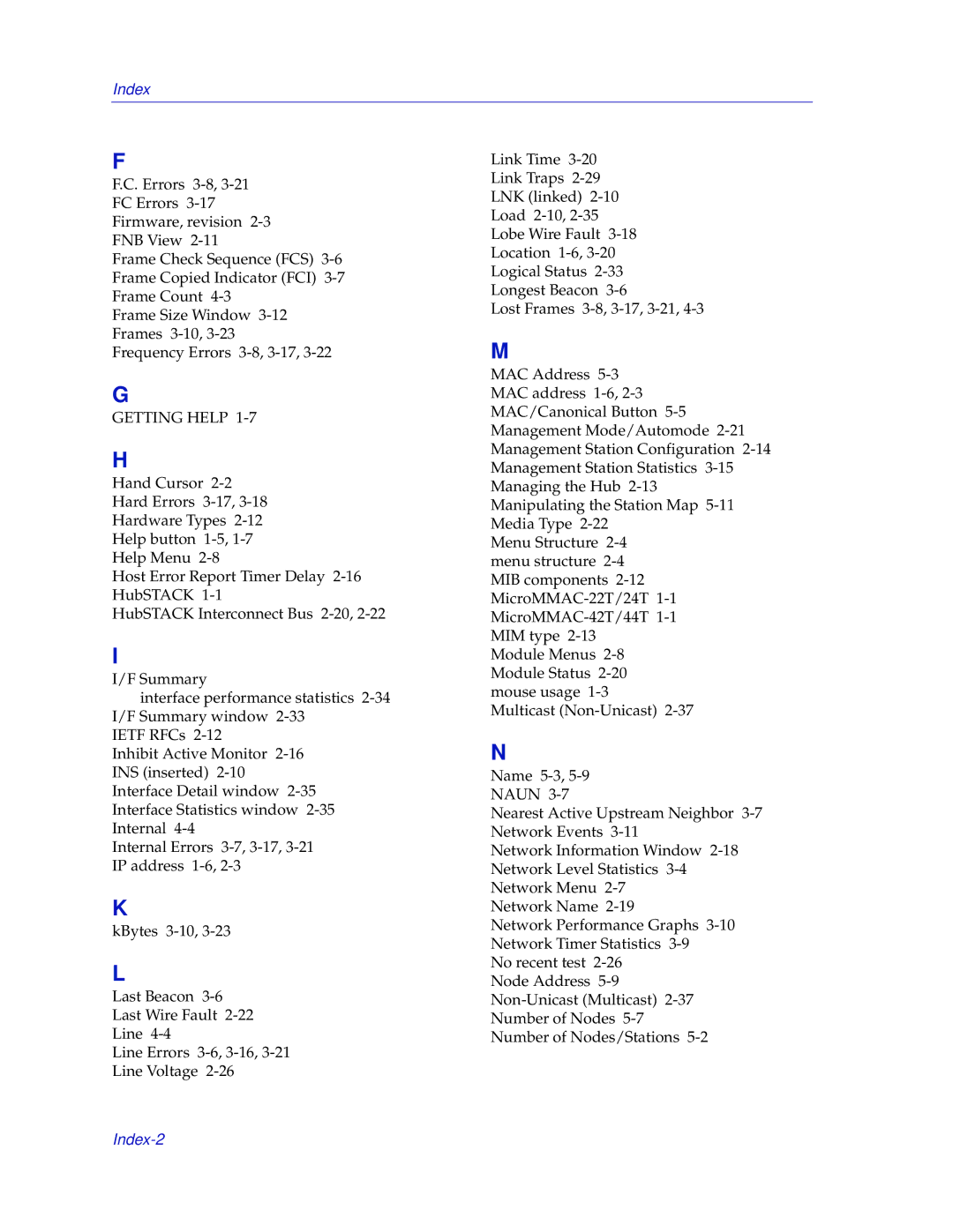 Enterasys Networks MicroMMAC-T manual Index-2 