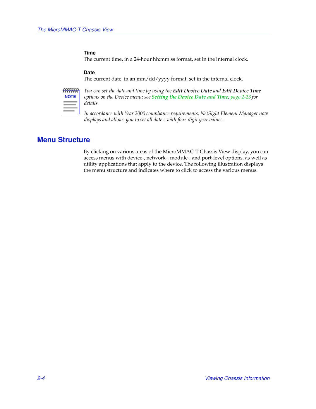 Enterasys Networks MicroMMAC-T manual Menu Structure, Time, Date 