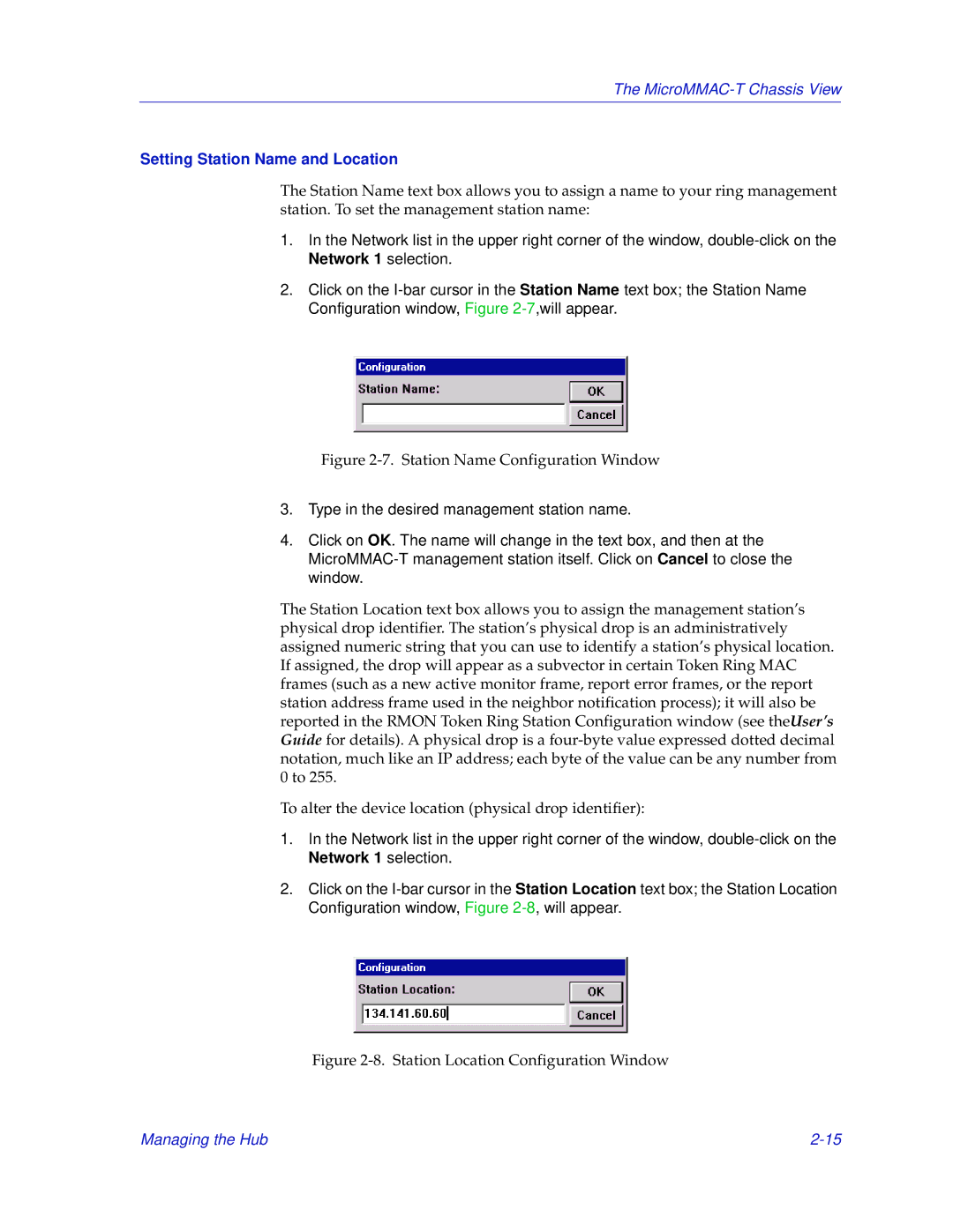 Enterasys Networks MicroMMAC-T manual Setting Station Name and Location, Station Name Configuration Window 