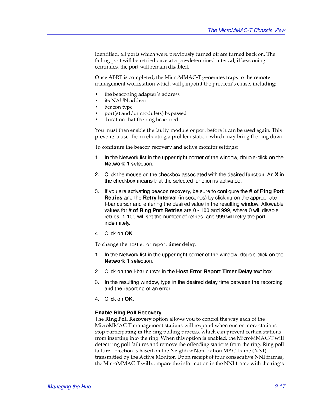 Enterasys Networks MicroMMAC-T manual Enable Ring Poll Recovery 