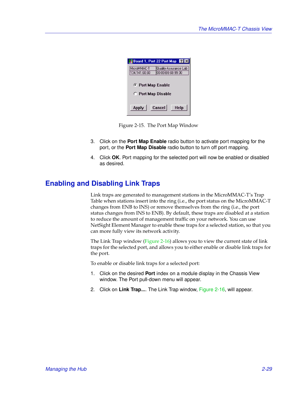 Enterasys Networks MicroMMAC-T manual Enabling and Disabling Link Traps, The Port Map Window 