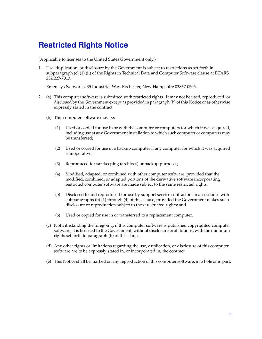 Enterasys Networks MicroMMAC-T manual Restricted Rights Notice 