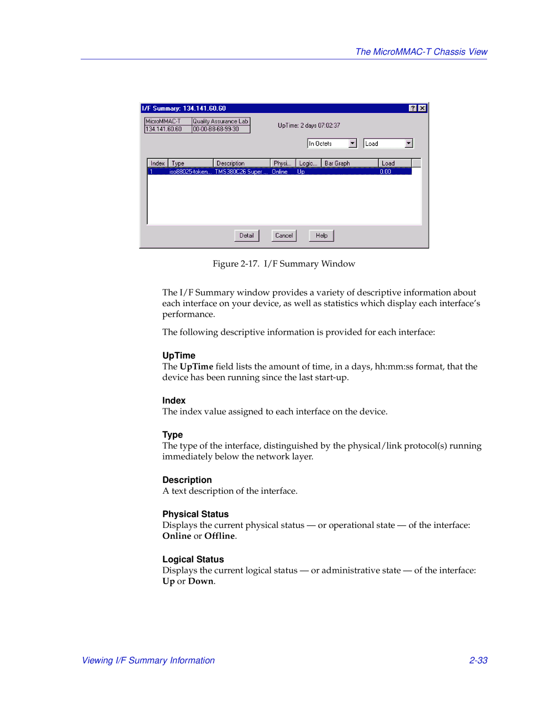 Enterasys Networks MicroMMAC-T manual Index, Type, Description, Physical Status, Logical Status 